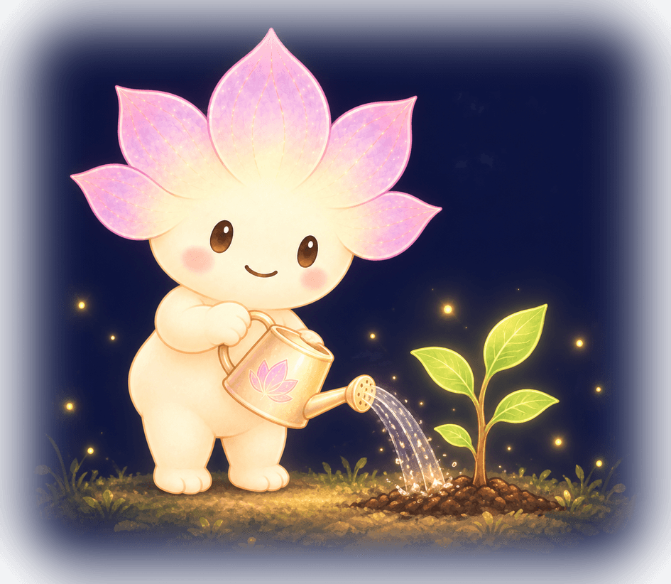 AnMi gently watering a young belief tree